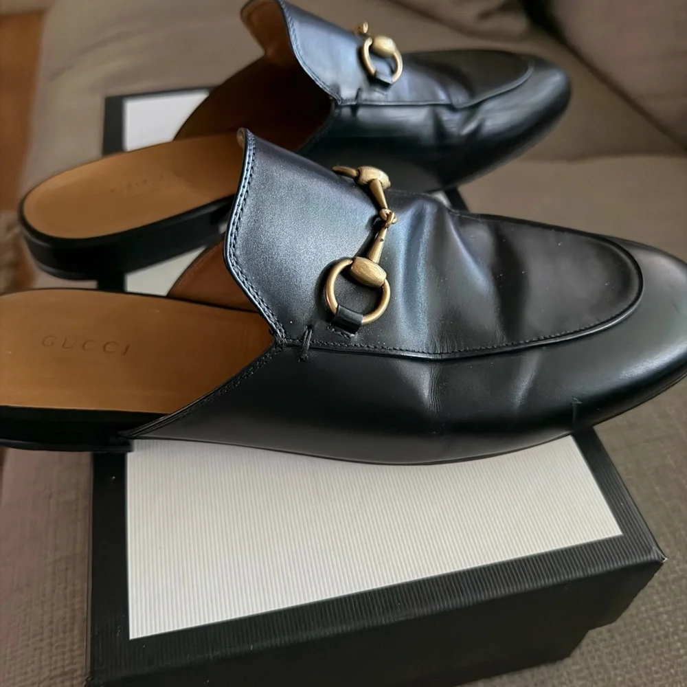 Gucci Black Leather Horsebit Slip-On Mules - Picture 3 of 11